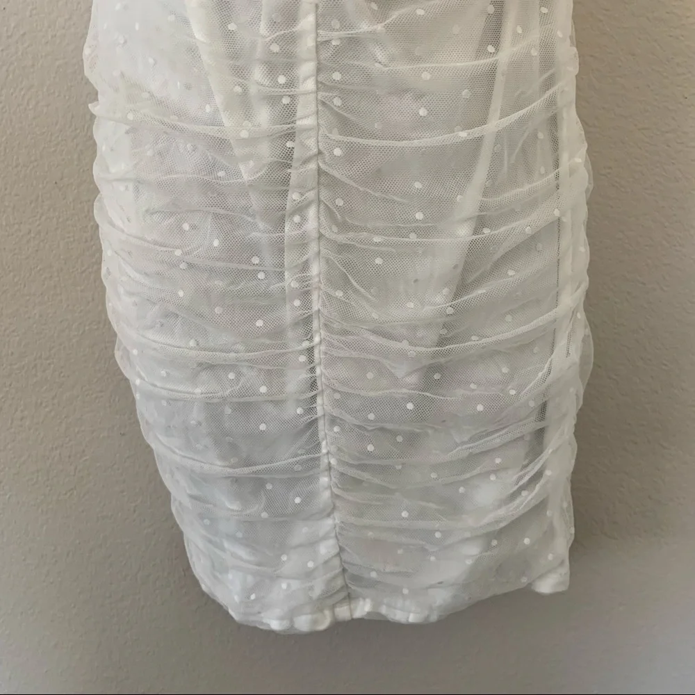 Princess Polly Ayesha White Ruched Polka Dot Ruched Lace Tie Bust Mini Dress - Picture 8 of 13
